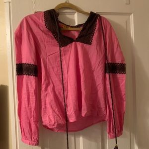 Tory Burch pink w/ brown accent blouse